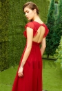 robe de cocktail rouge avec manches H127