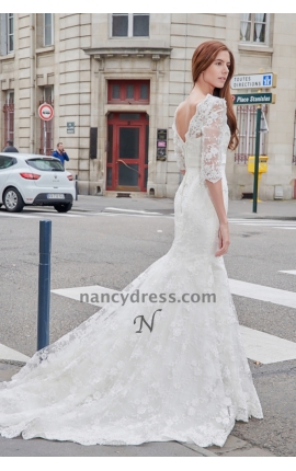 Robe de mariage vintage en dentelle avec manches longues