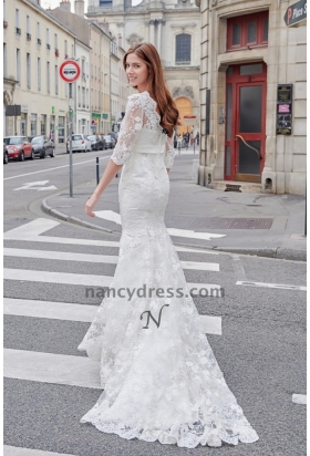 Robe de mariage vintage en dentelle avec manches longues