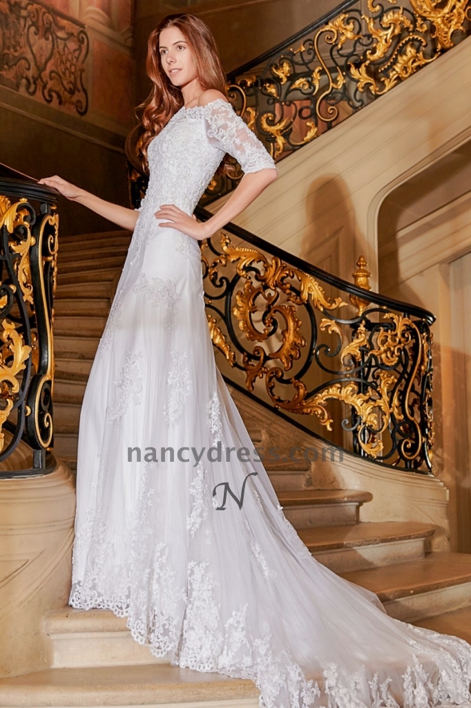 Robe De Mariée Manche Longue Avec Traîne