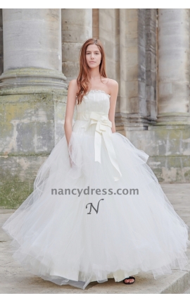 Robe de mariée princesse en tulle avec ceinture à nœud