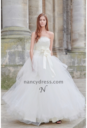 Robe de mariée princesse en tulle avec ceinture à nœud