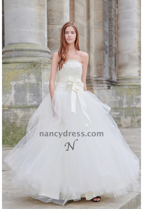 Robe de mariée princesse en tulle avec ceinture à nœud