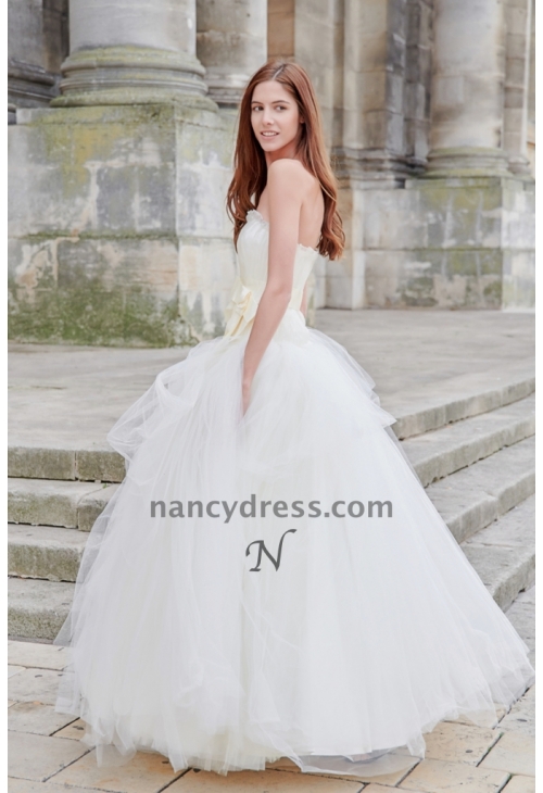 Robe de mariée princesse en tulle avec ceinture à nœud