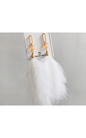 Boucles d'oreilles plume blanche unique